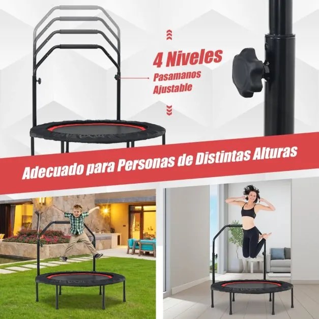 Trampolim dobrável com 2 faixas de resistência com punho ajustável para crianças e adultos 101 x 101 x 107,5 - 130,5 cm Vermelho