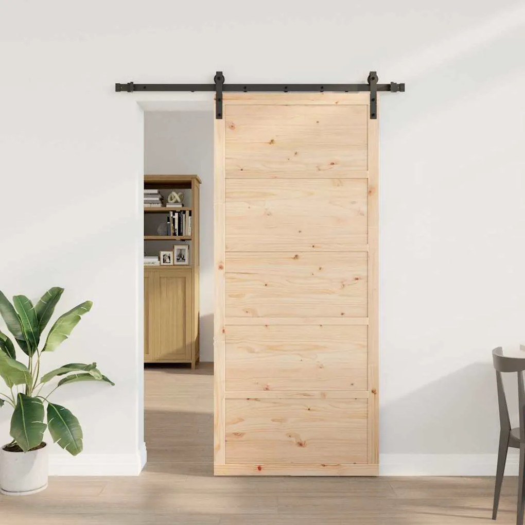 vidaXL Porta Deslizante Castanho 80 x 208 cm Madeira de pinho maciça