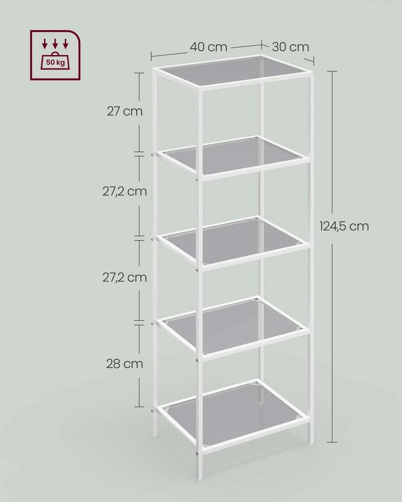 Estante com 5 prateleiras 30 x 40 x 124,5 cm branco e cinzento ardósia