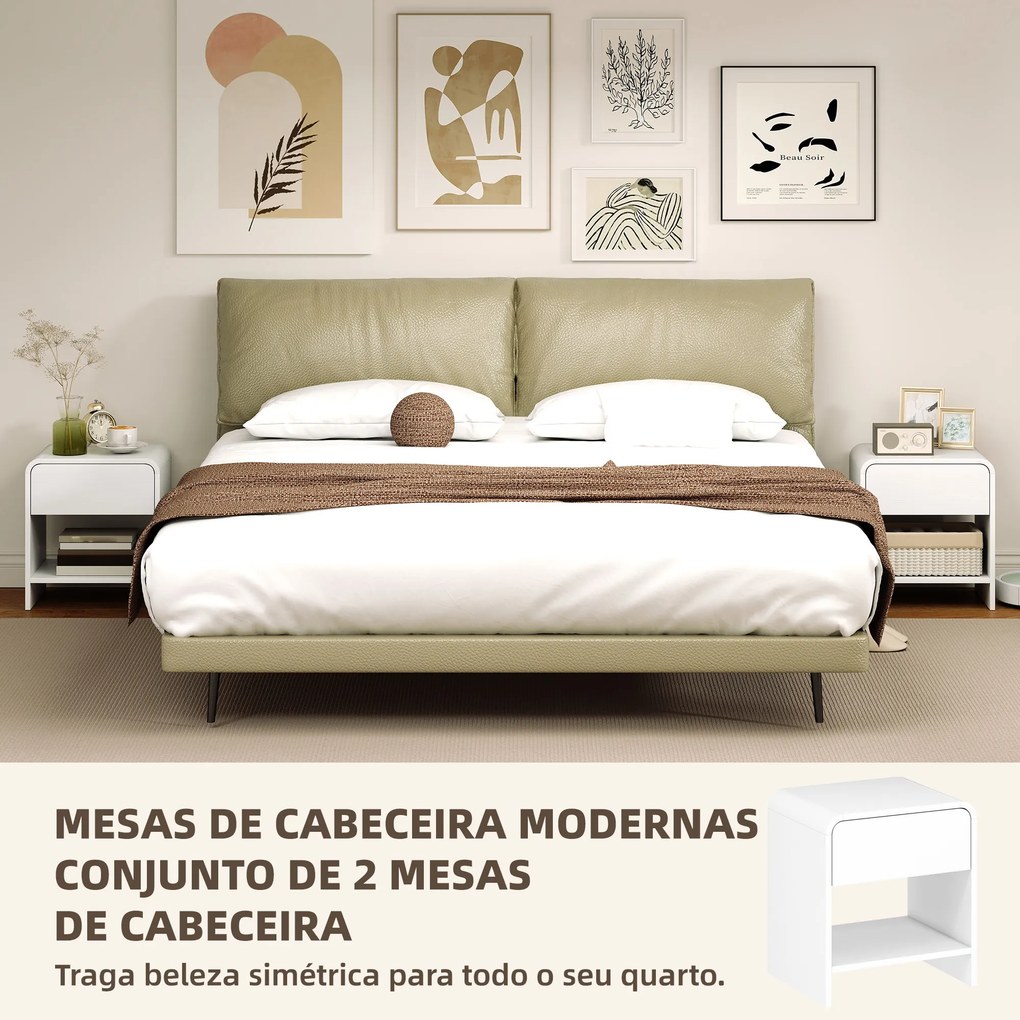 Conjunto de 2 Mesas de Cabeceira Nórdicas com Cantos Arredondados, Gaveta e Prateleira Aberta 40x35x45 cm Branco