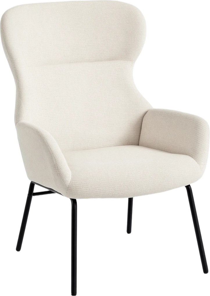 HOMCOM Poltrona estofada moderna estilo encosto com abas, encosto alto, acolchoamento espesso, pernas de aço, creme branco | Aosom Portugal