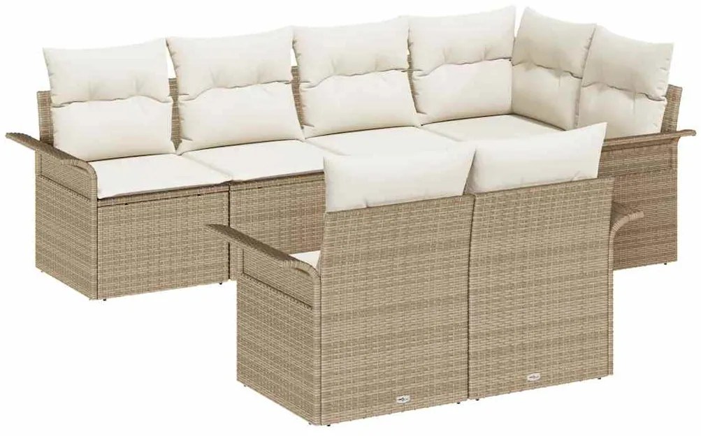 Conjunto de Sofá de Jardim com 7 Peças e Almofadas em Rattan de Poliés