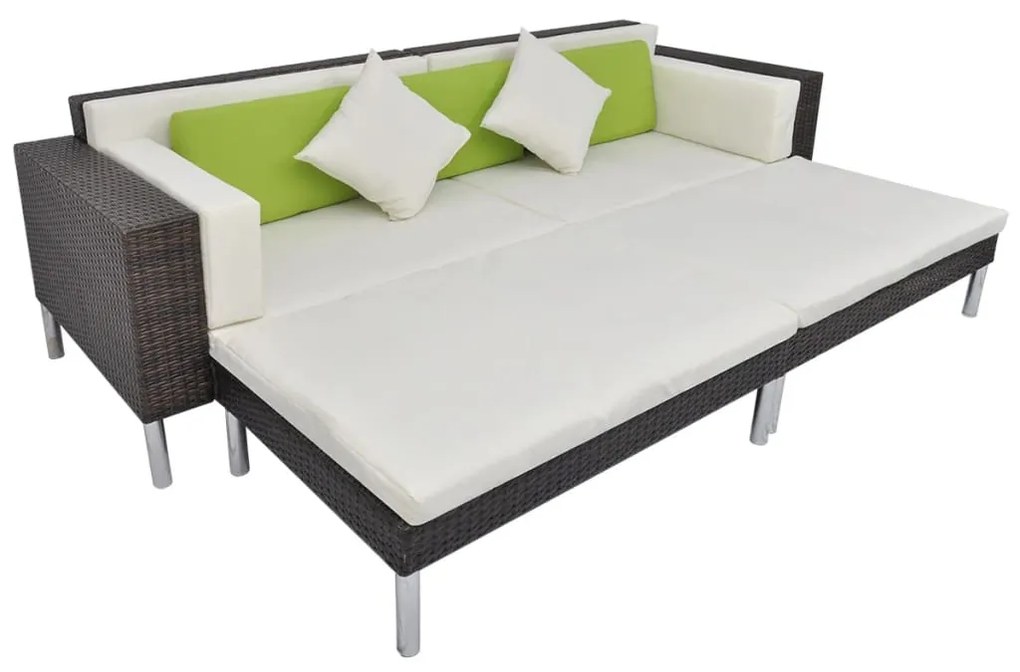 4 pcs conjunto lounge jardim c/ almofadões vime PE castanho