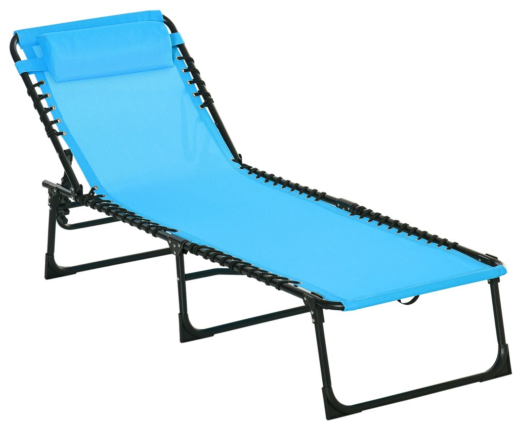 Outsunny Espreguiçadeira Jardim Dobrável de Praia Ajustável 4 Posições Jardim Sistema Laço Estrutura de Aço 197x58x76 cm Azul Claro | Aosom Portugal