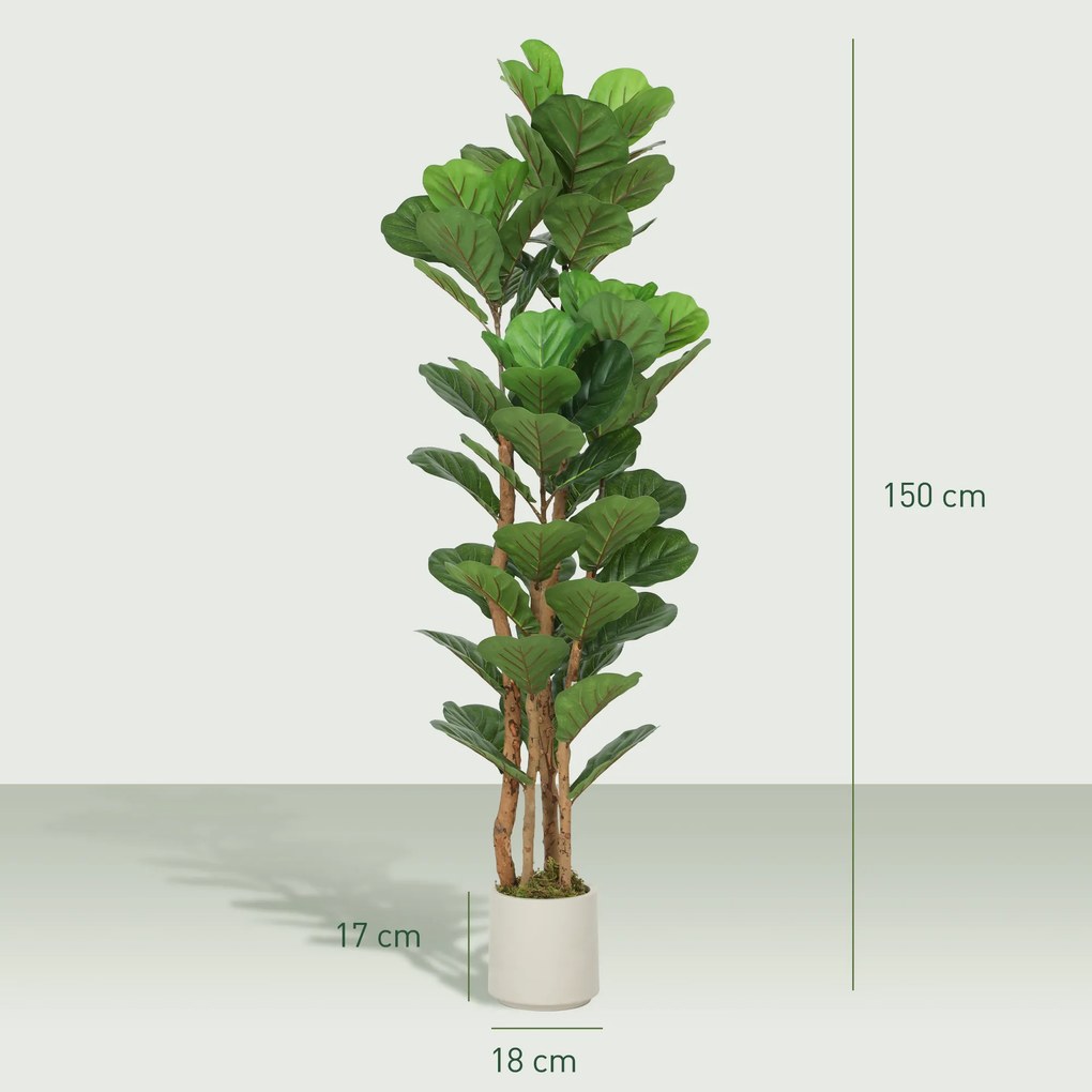 Planta artificial de interior de 150 cm – Figueira-lira artificial com vaso de plástico e tronco de madeira maciça, verde