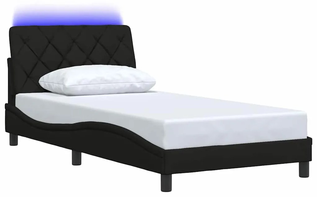 Estrutura de cama com LED sem colchão 100x200 cm tecido preto