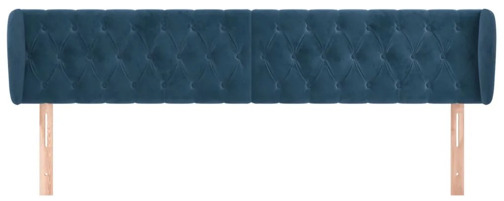 Cabeceira de cama c/ abas veludo 183x23x78/88cm azul-escuro