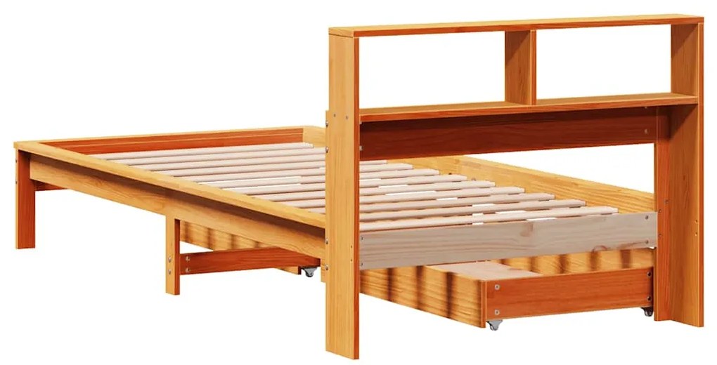 Cama com estante sem colchão 75x190cm pinho maciço castanho-mel