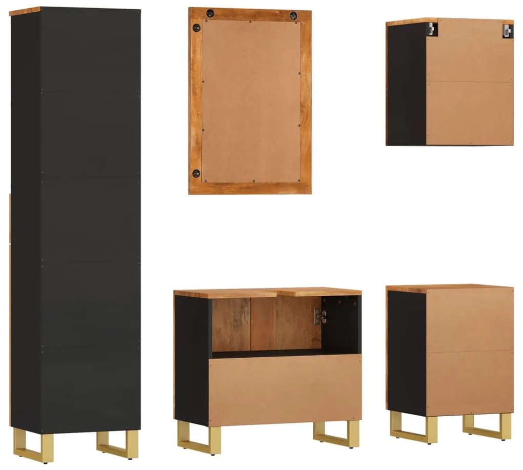 5 pcs conjunto de móveis p/ WC mangueira maciça castanho/preto