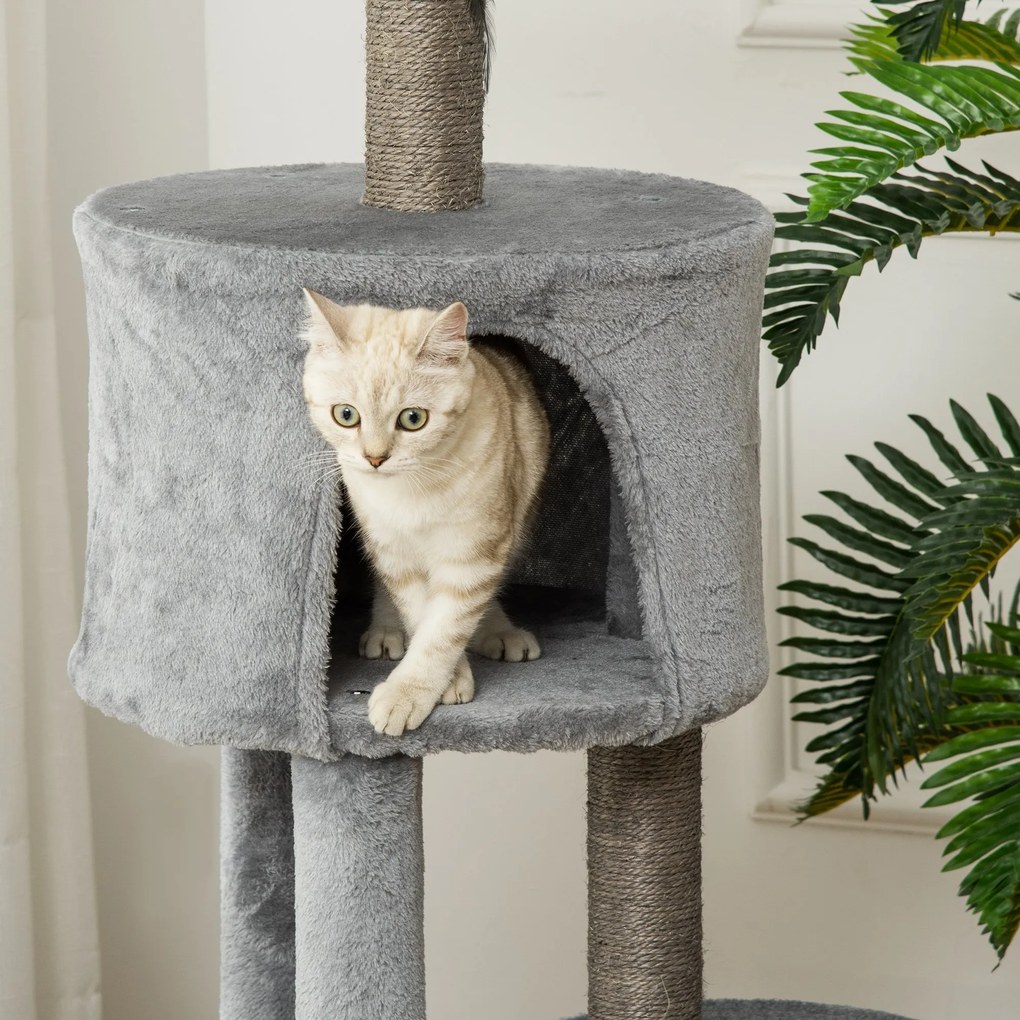 Árvore Arranhadora para Gatos 60x40x133cm Torre para Gatos com Caverna de Feltro Removível Cama de Pelúcia Suave Postes Arranhadores de Sisal Natural