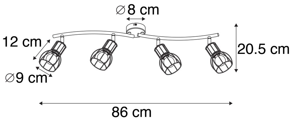 Candeeiro de teto moderno preto 86 cm 4 luzes - Botu Moderno