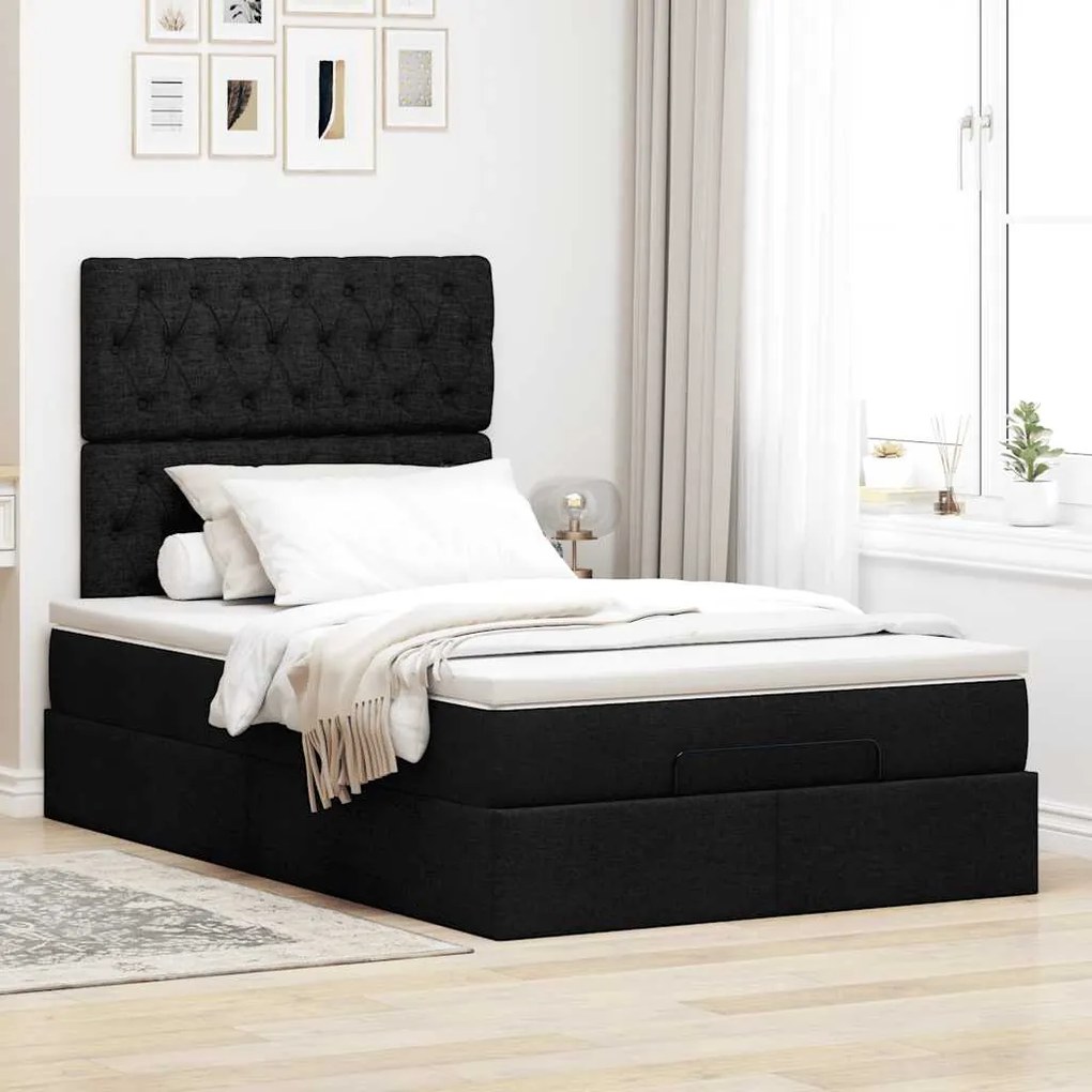 moldura de cama síriaXL otomana com colchão preto tecido