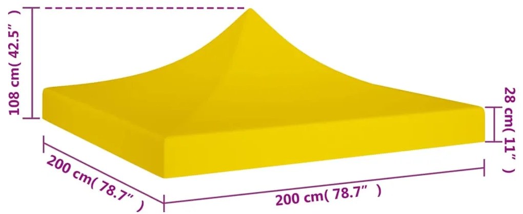 Teto para tenda de festas 2x2 m 270 g/m² amarelo