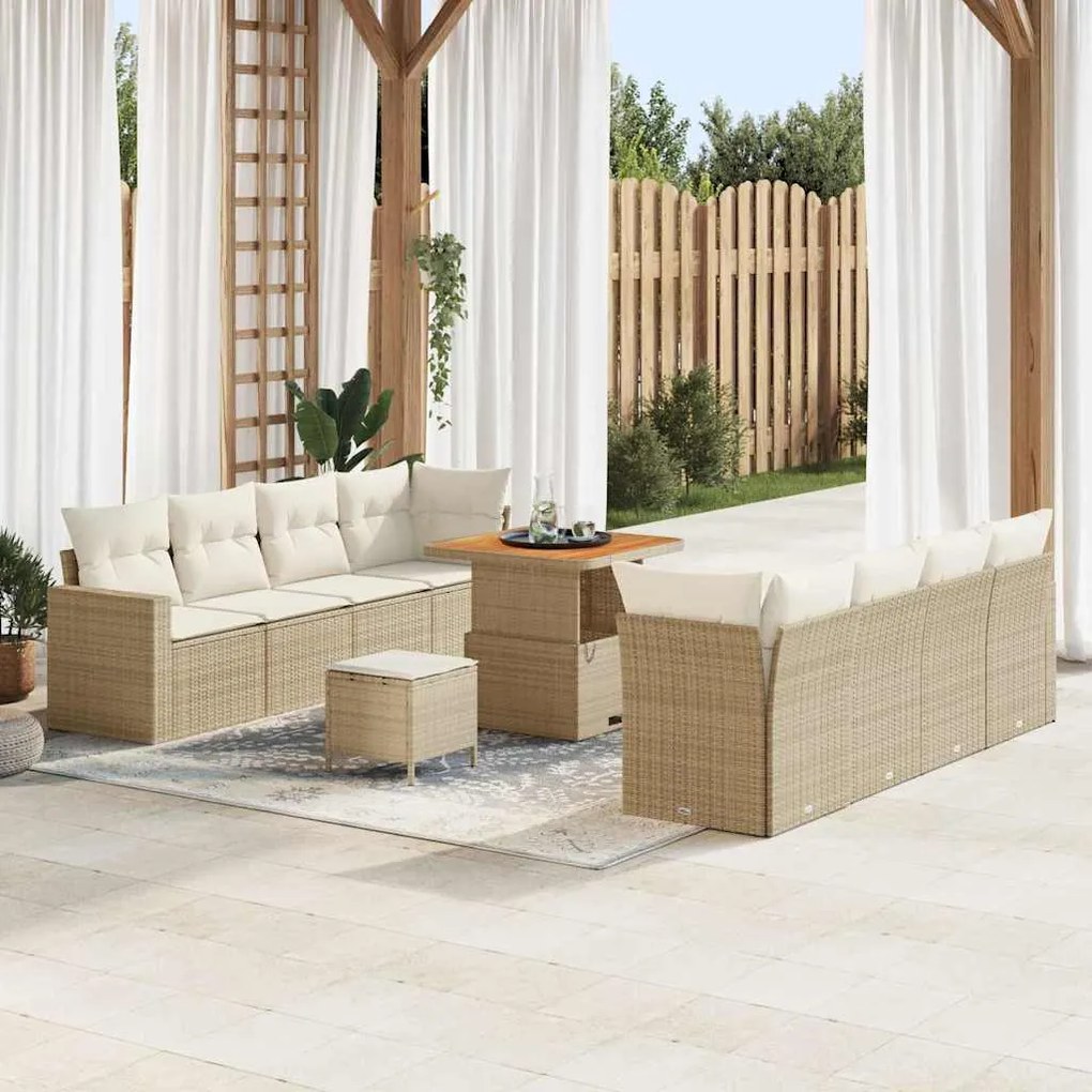 vidaXL Conjunto de Sofás de Jardim com 11 peças e almofadas bege em rattan sintético de acácia
