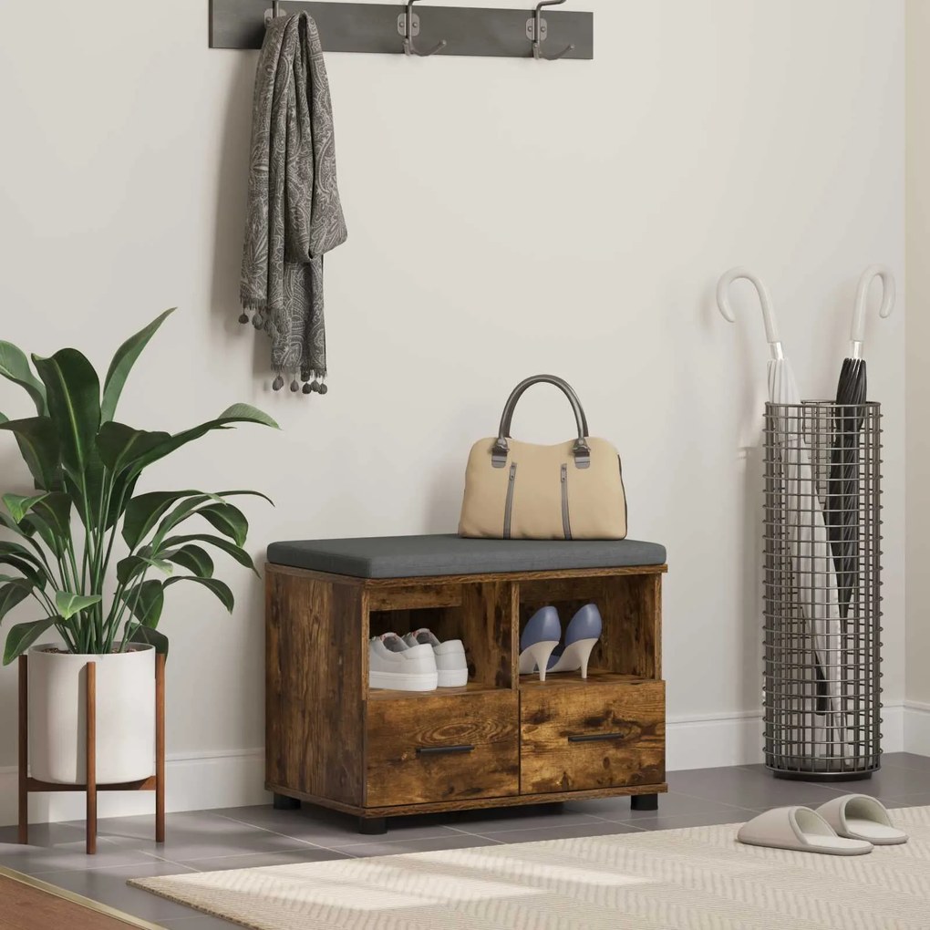 vidaXL Banco de Hall com almofada Carvalho Defumado 60 x 38 x 46 cm