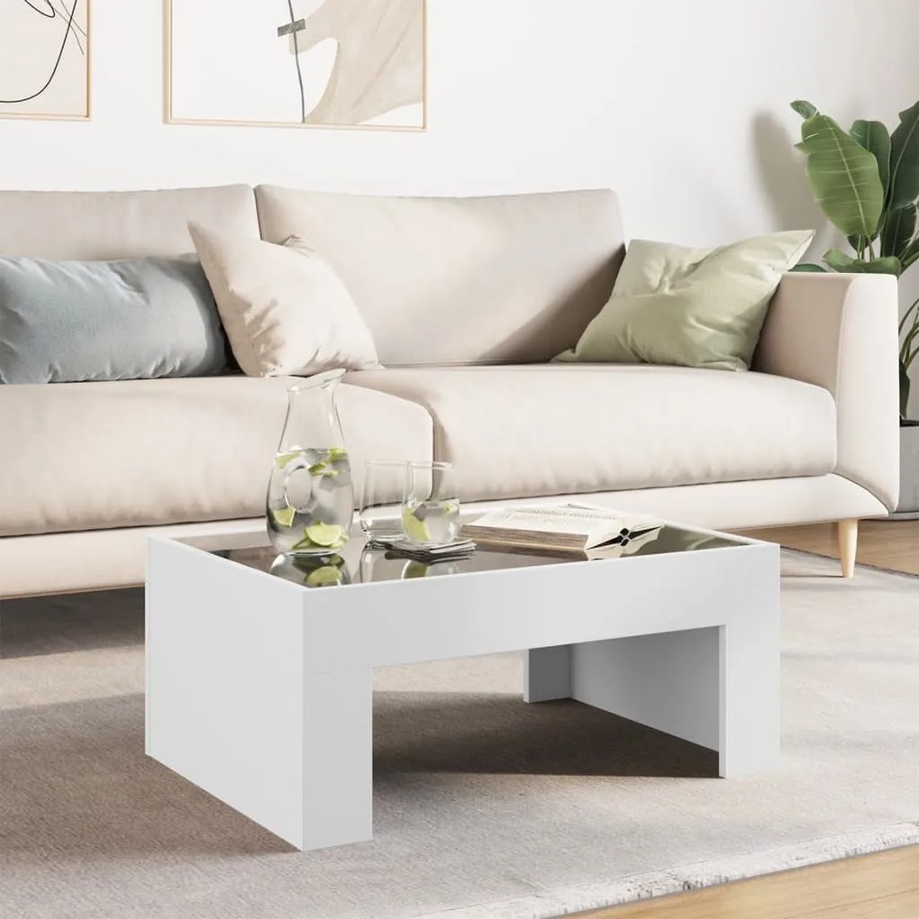 Mesa de centro luzes LED Infinity 70x50x30 cm branco