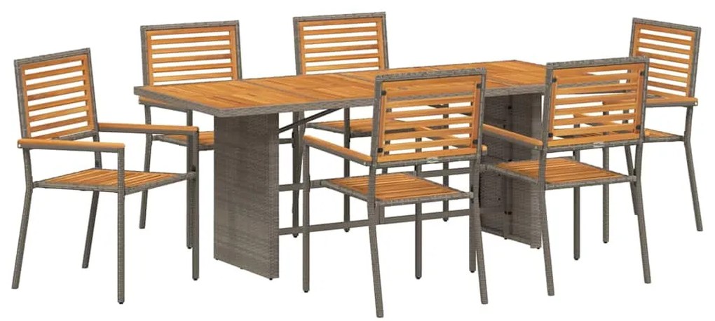Conjunto de Jantar para Jardim vidaXL 7 Peças Cinza de Polirattan e Ac