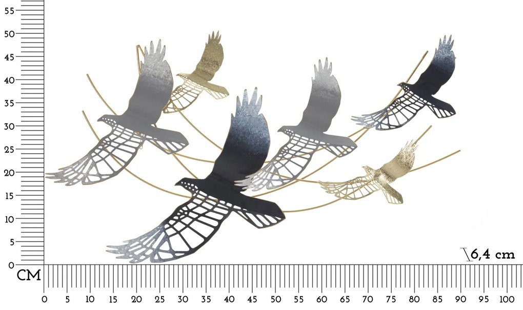 PAINEL DE PAREDE DE FERRO BIRD 90,8X6,4X50,8 CM MULTICOLORIDO