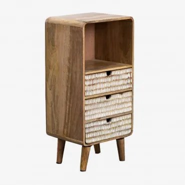 Mesa De Cabeceira Retangular 30x25 Cm Em Madeira De Manga Yulara Natural - Branco & 3 Gavetas - Sklum