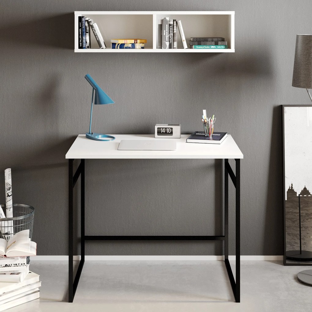 Secretária Gama – Branco/Preto – 90 cm x 75 cm x 60 cm
