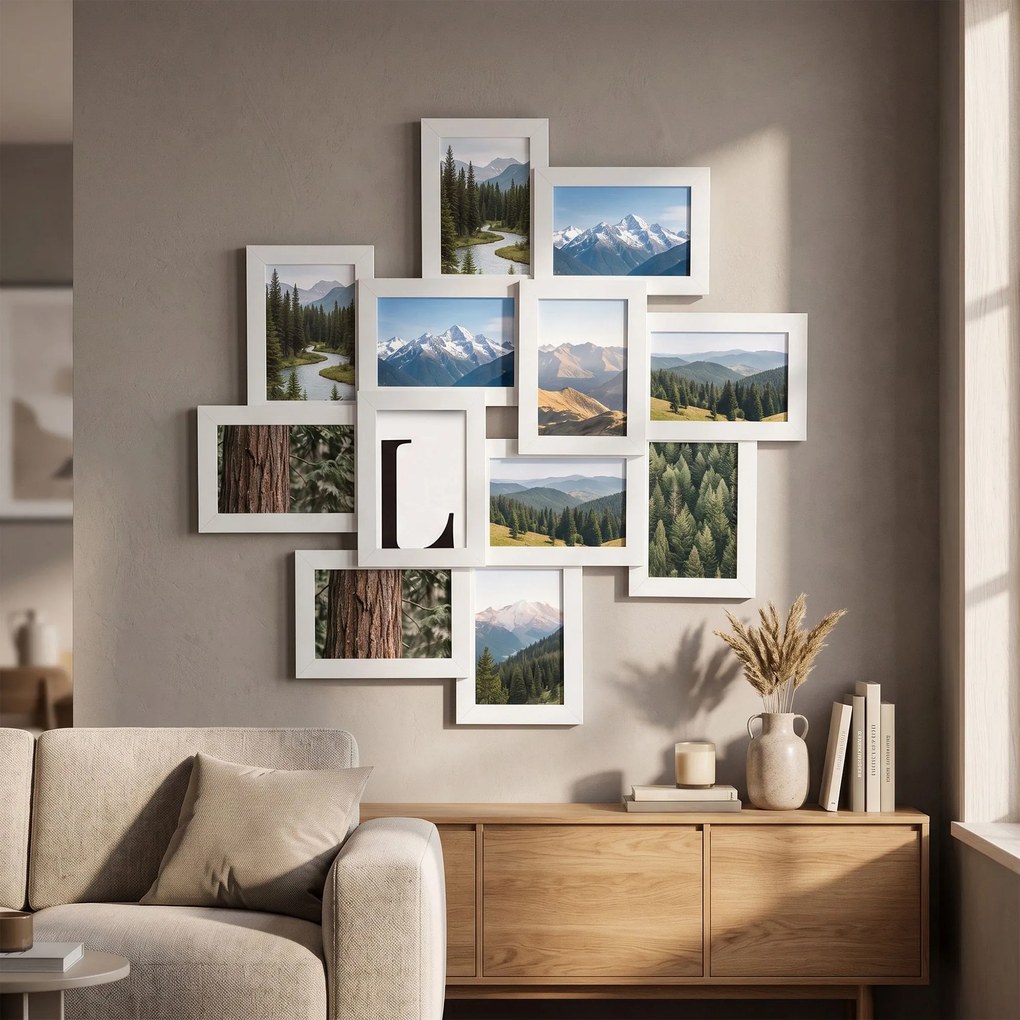 Conjunto 12 molduras para fotografias de 10 x 15 cm, colagem de fotografias branco