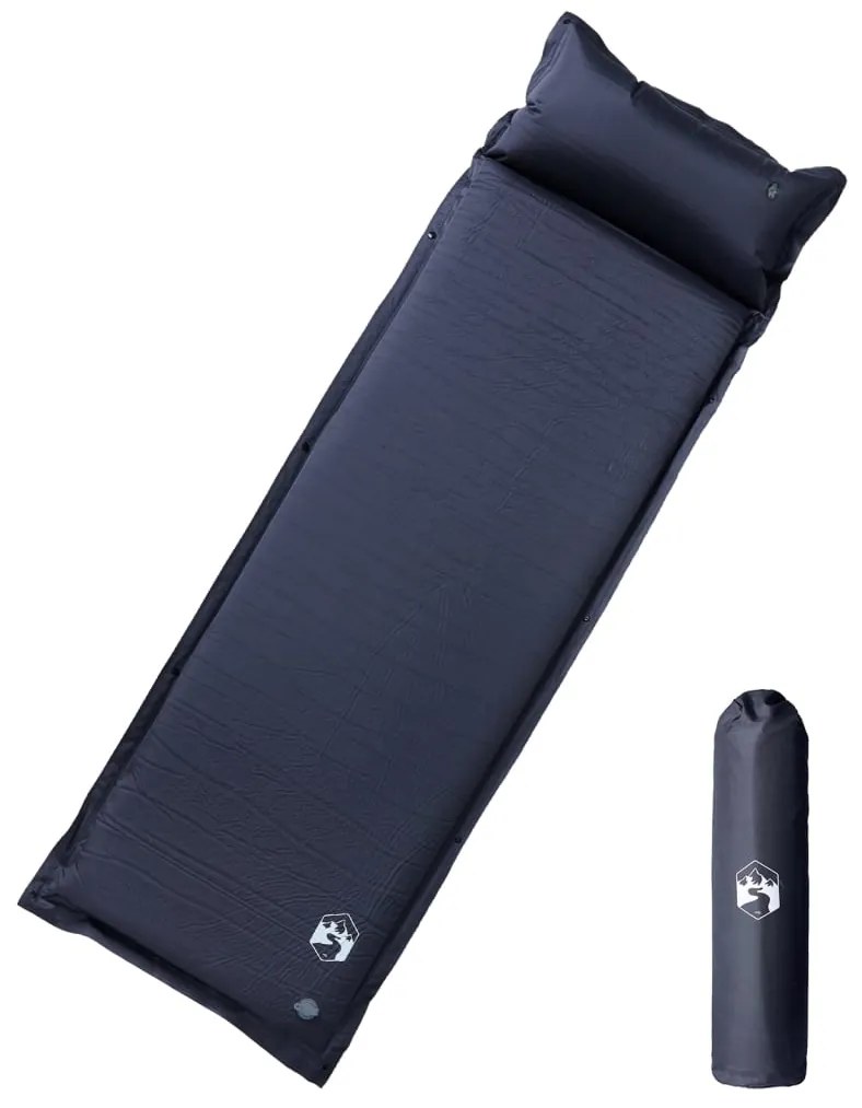 vidaXL Colchão de campismo autoinsuflável c/ almofada 1 pessoa cinza