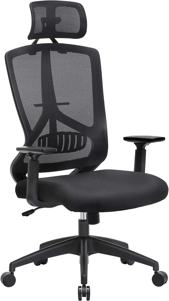 Cadeira ergonômica para escritório e mesa SONGMICS com apoio lombar, cadeira giratória para computador com encosto de cabeça e braços ajustáveis, função de balanço e ajuste de altura, preta OBN53BK