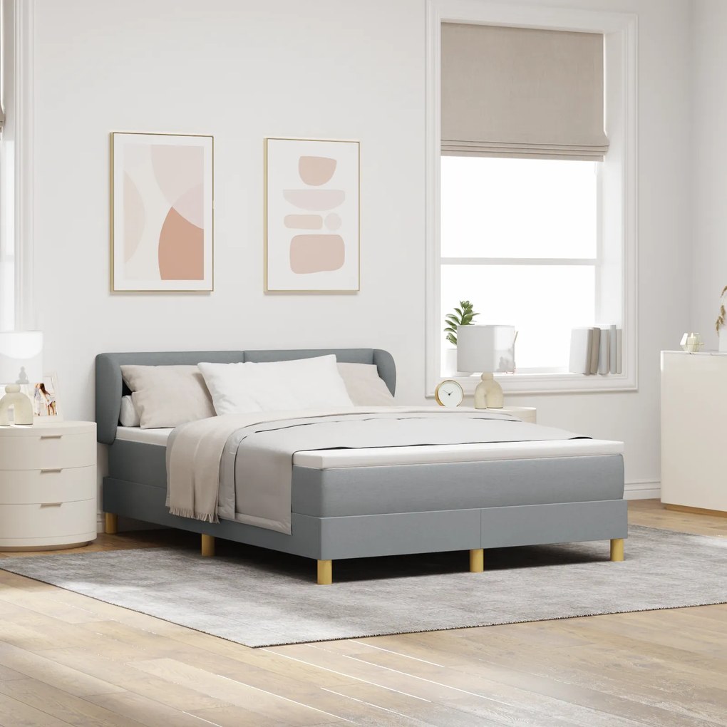 Cama Box Spring vidaXL com Colchão - Cinzento-claro, 140x200 cm, Tecido