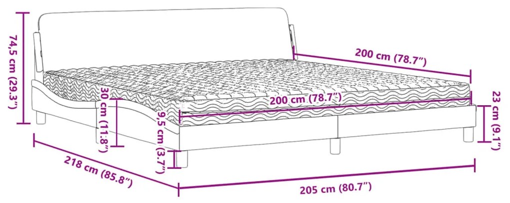 Cama com colchão 200x200 cm tecido cinzento-claro