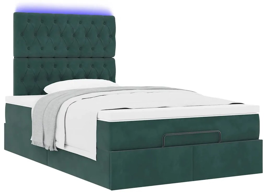 Estrutura de cama otomana com colchões verde escuro veludo