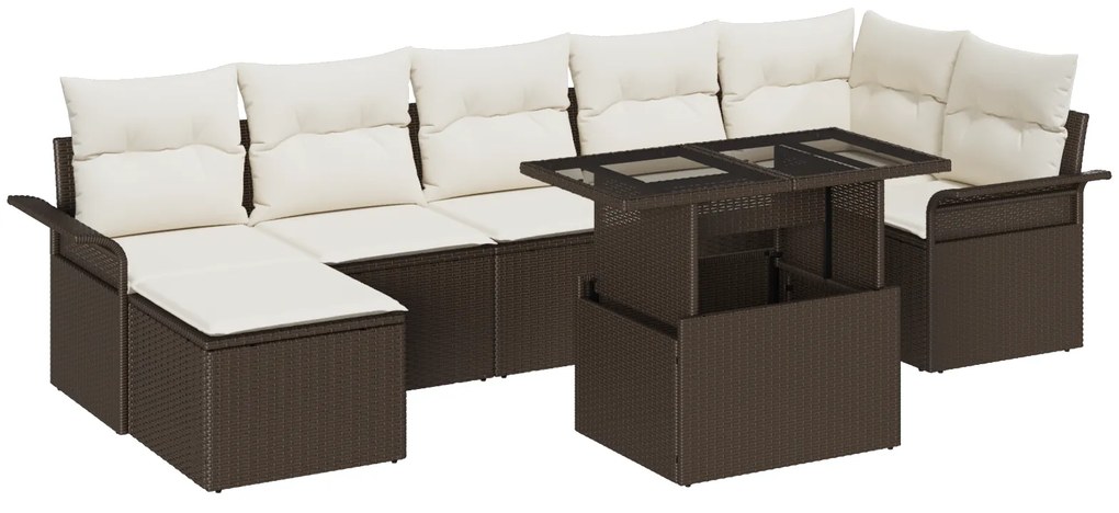 Conjunto de Sofá de Jardim vidaXL 8 Peças com Almofadas Castanho Vime Poliéster