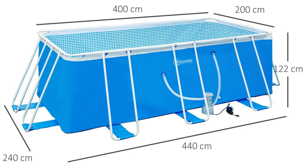 Outsunny Piscina Desmontável Tubular 440x240x122cm Piscina Retangular