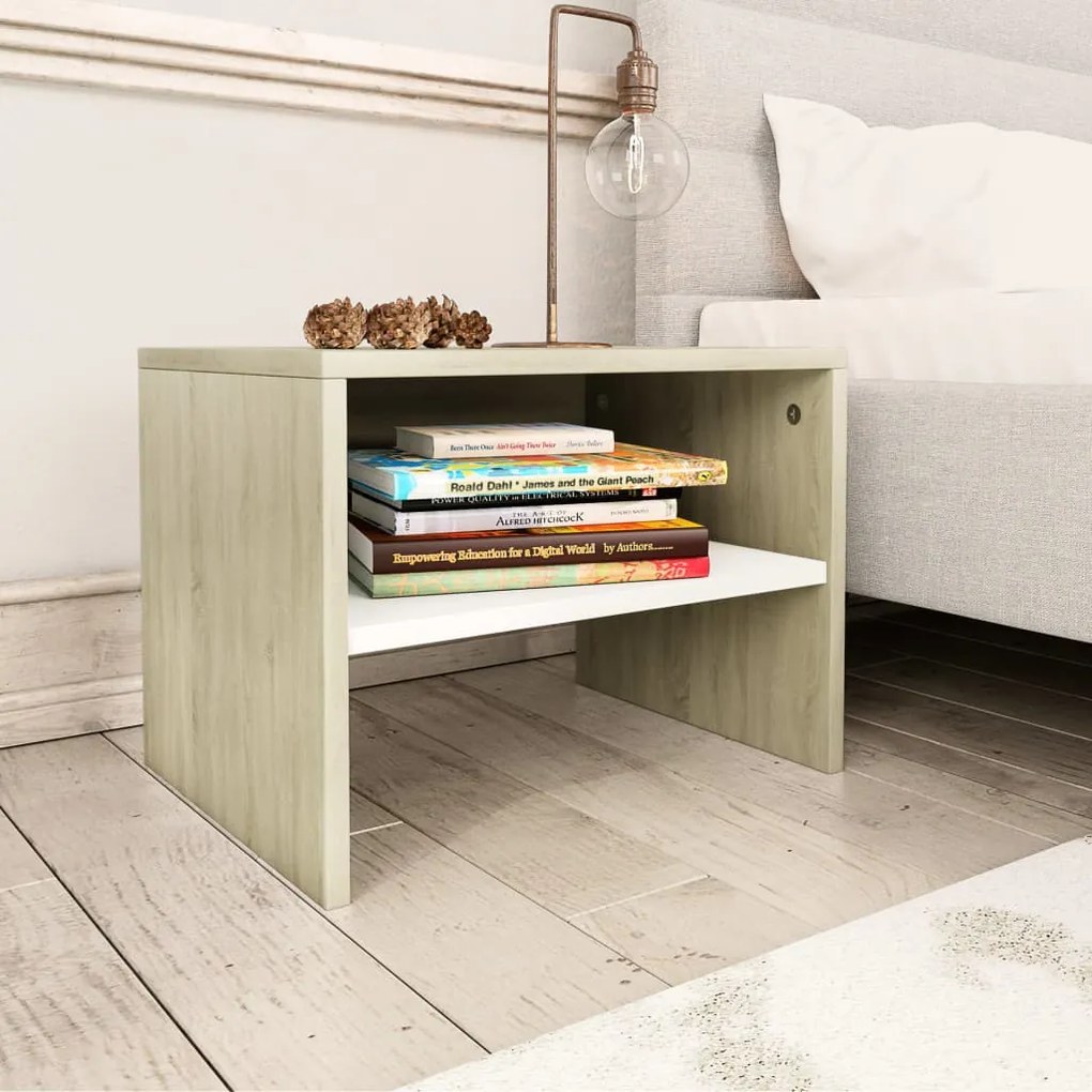 vidaXL Mesa de cabeceira 40x30x30 cm contrap. branco e carvalho sonoma
