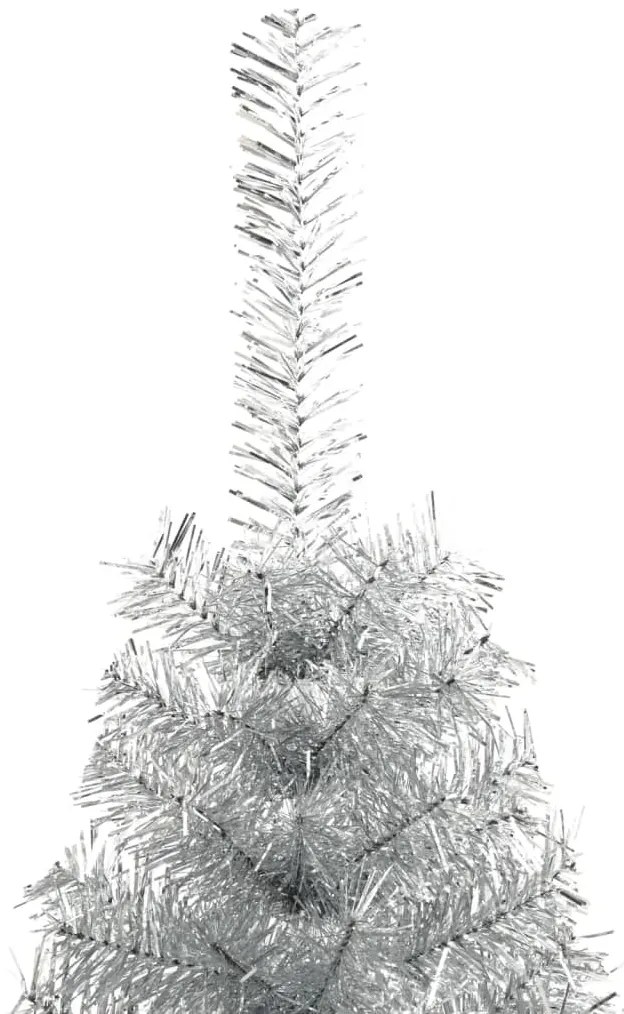 Meia árvore de Natal artificial com suporte 210 cm PET prateado