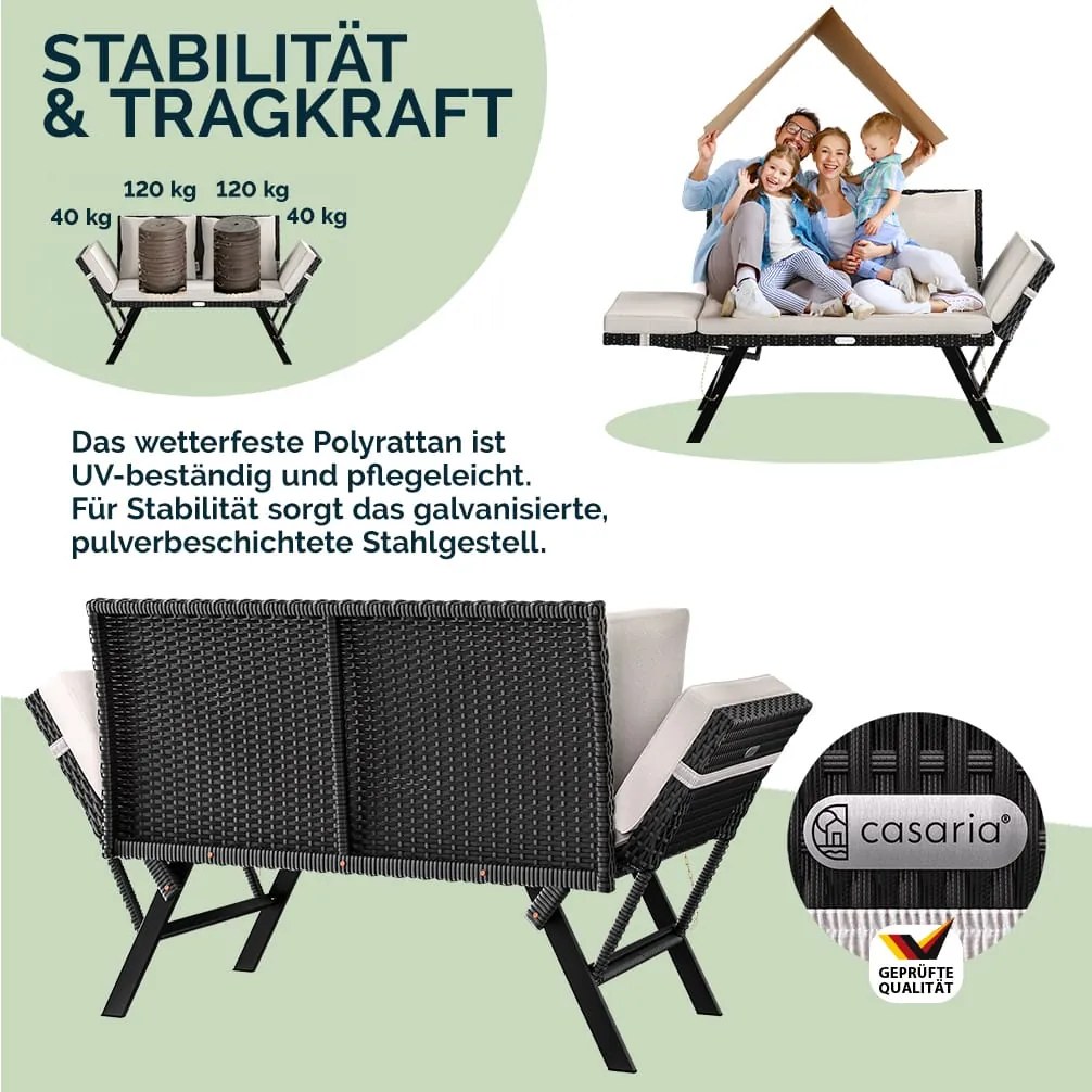 Banco de jardim em Polyrattan 176x56x81cm preto