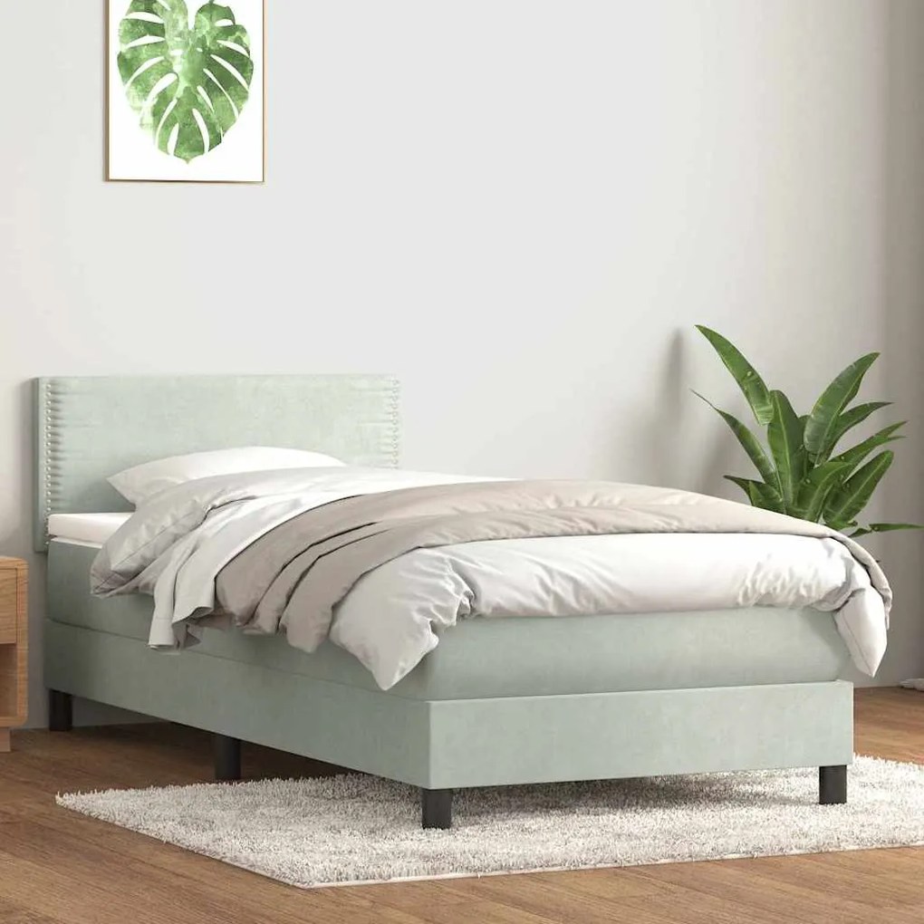 vidaXL Cama com molas/colchão 100x220 cm veludo cinza-claro