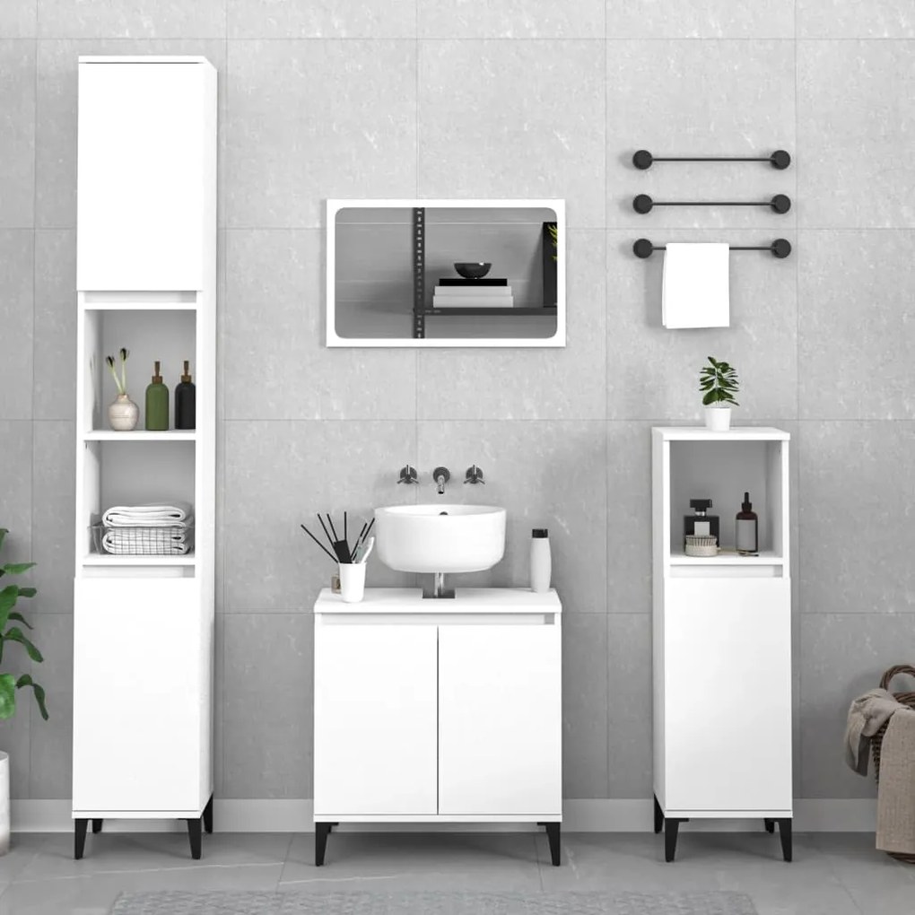 vidaXL 3 pcs conjunto móveis casa de banho derivados de madeira branco