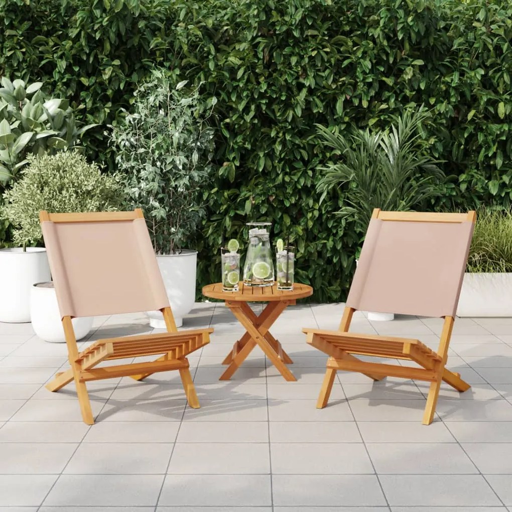 Cadeiras de jardim 2 pcs acácia maciça/tecido cinza-acastanhado