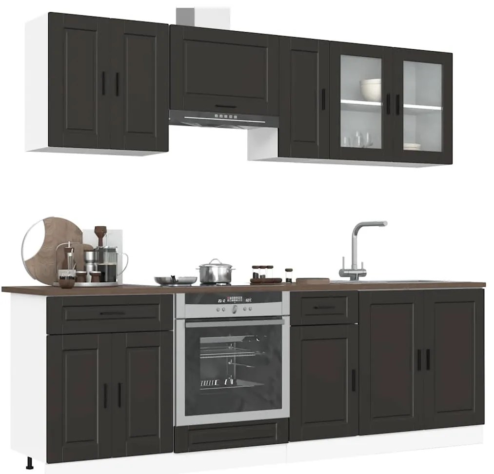 8 peças armário de cozinha conjunto Kalmar preto