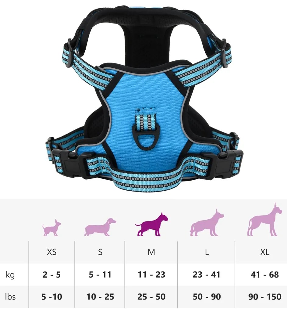 Peitoral para cães com faixas refletoras ajustável M azul