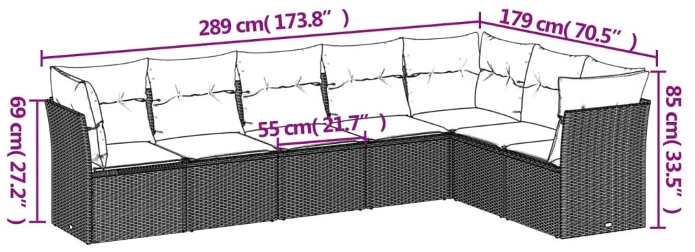 7 pcs conjunto de sofás p/ jardim c/ almofadões vime PE preto