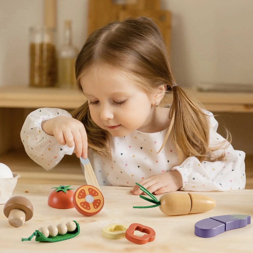 Conjunto de Comidas de Brincar Infantil de Madeira - Vegetais
