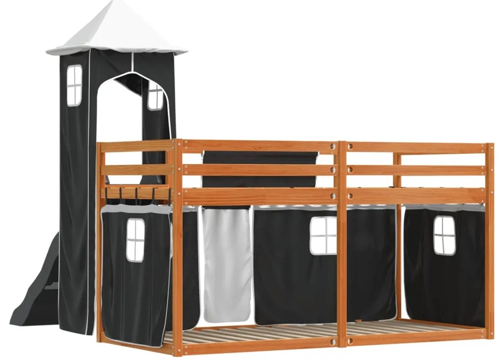 Beliche com escorrega e cortinas 90x200 cm branco e preto