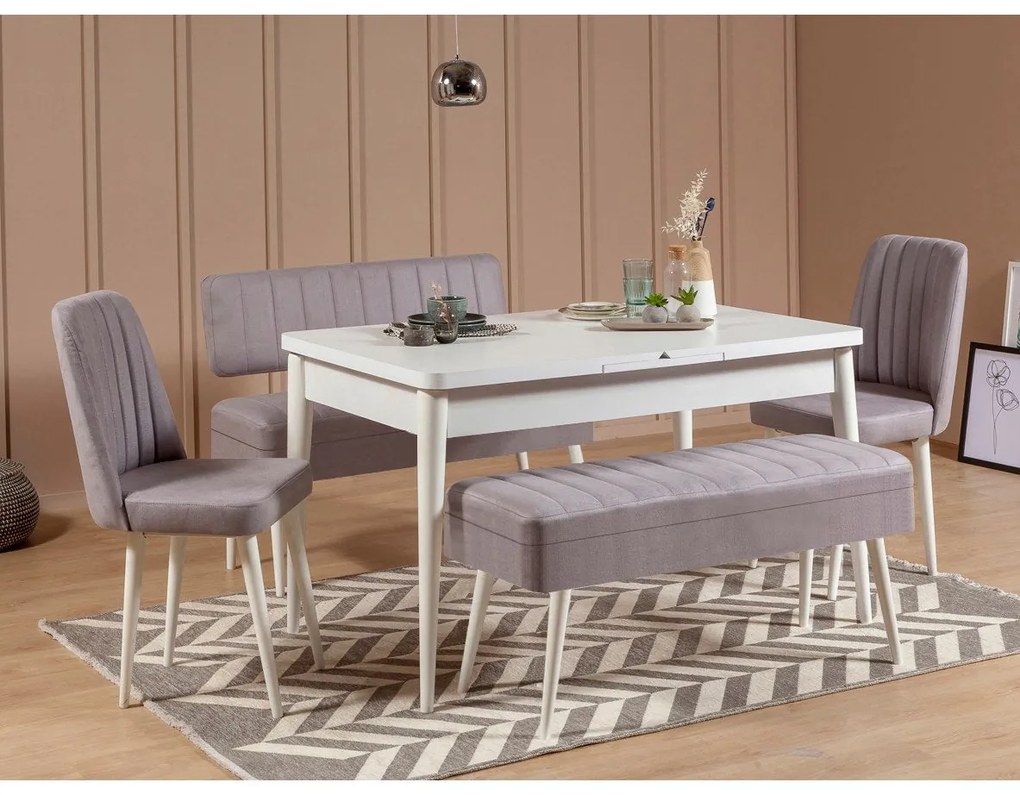 Conjunto de Mesa de Jantar Extensível e Cadeiras Vina – Branco e Cinze