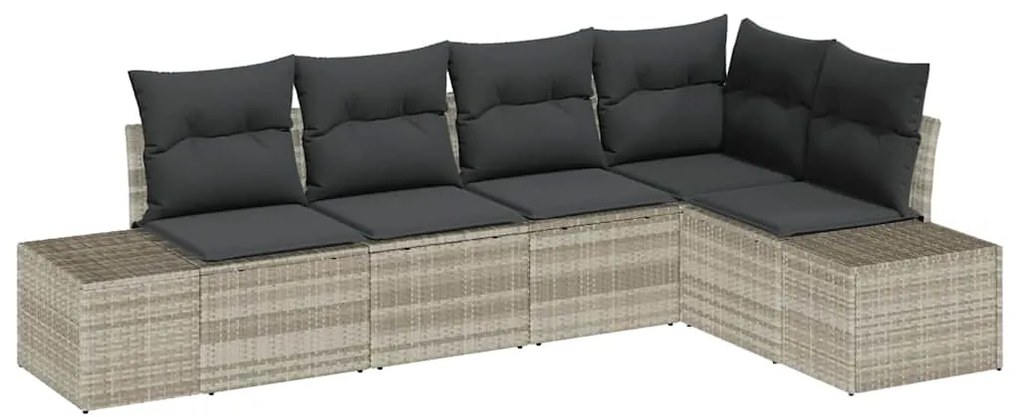 Conjunto de Sofá de Jardim de 5 Peças com Almofadas Cinza Claro em Rat