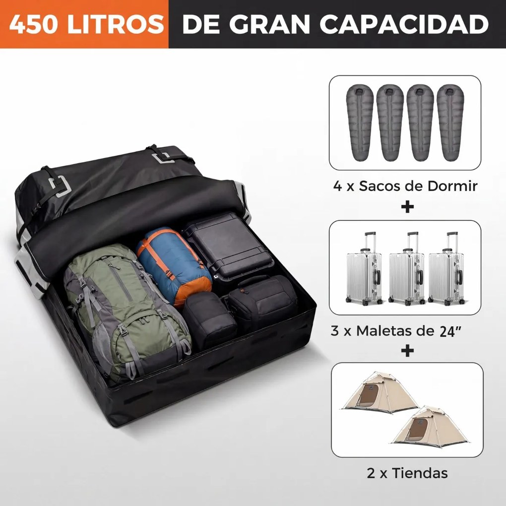 Mala de tejadilho universal para carro 112 x 86 x 45 cm, impermeável em PVC, 450 L, com 6 ganchos, 10 correias, faixas refletoras e saco de transporte