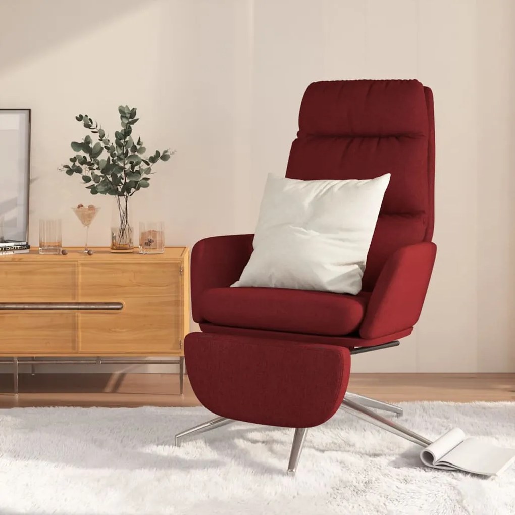 vidaXL Cadeira de descanso com apoio p/ pés tecido vermelho tinto