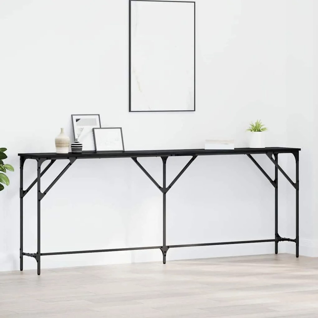 Mesa Console Carvalho Preto 200x29x75 cm Madeira Derivada