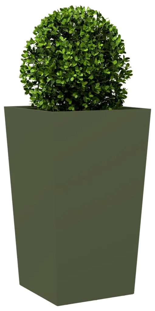 Vaso/floreira de jardim 2 pcs 45x45x75 cm aço verde azeitona