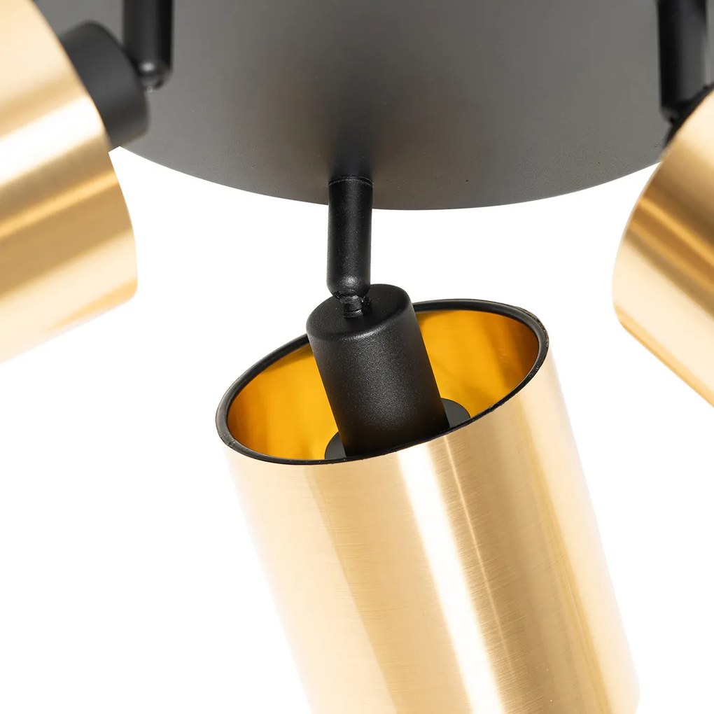 Foco moderno preto com dourado 3-luzes - Lofty Moderno